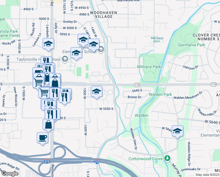 map of restaurants, bars, coffee shops, grocery stores, and more near 1332 Ocean Court in Taylorsville
