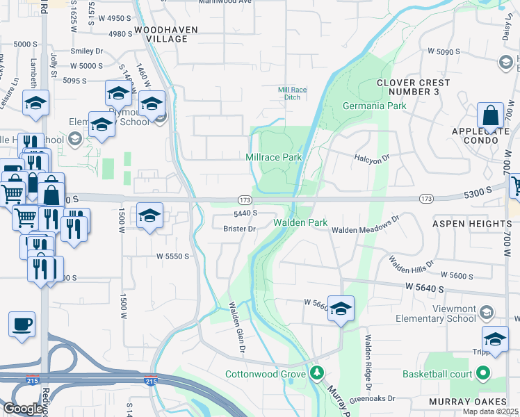 map of restaurants, bars, coffee shops, grocery stores, and more near 1178 Brandonwood Drive in Murray