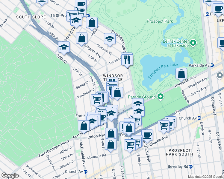 map of restaurants, bars, coffee shops, grocery stores, and more near 15 Reeve Place in Brooklyn