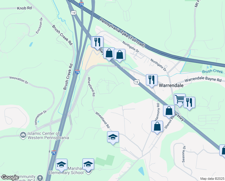 map of restaurants, bars, coffee shops, grocery stores, and more near Ascent Drive in Allegheny County