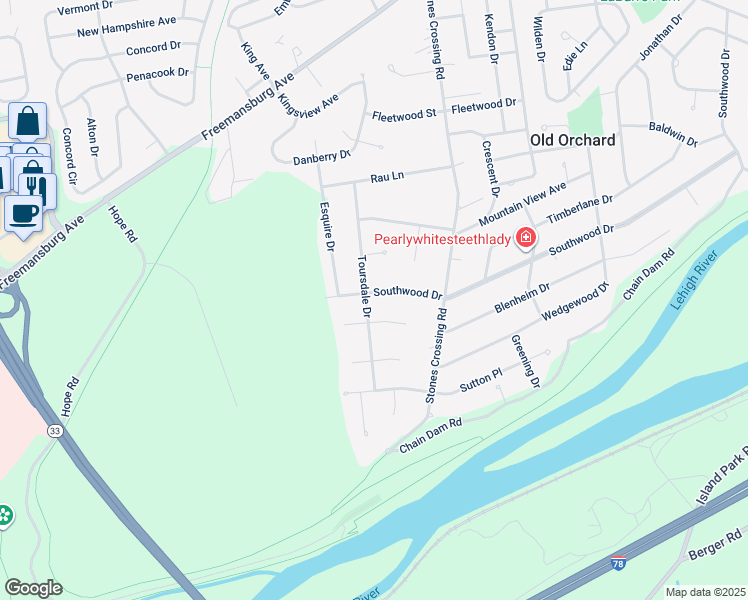 map of restaurants, bars, coffee shops, grocery stores, and more near 1501 Toursdale Drive in Easton