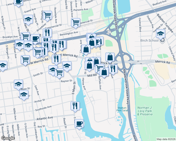 map of restaurants, bars, coffee shops, grocery stores, and more near 27 Saint Johns Place in Freeport