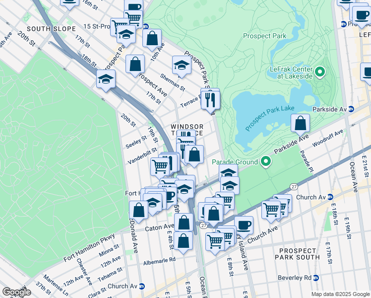 map of restaurants, bars, coffee shops, grocery stores, and more near 6 Reeve Place in Brooklyn