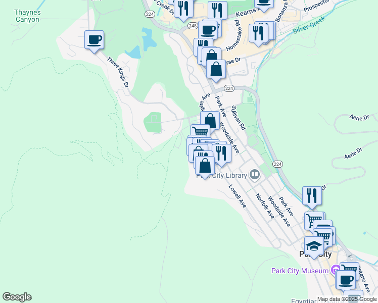 map of restaurants, bars, coffee shops, grocery stores, and more near 1415 Lowell Avenue in Park City