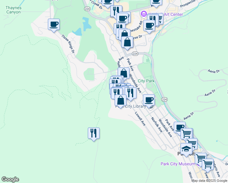 map of restaurants, bars, coffee shops, grocery stores, and more near 1415 Lowell Avenue in Park City
