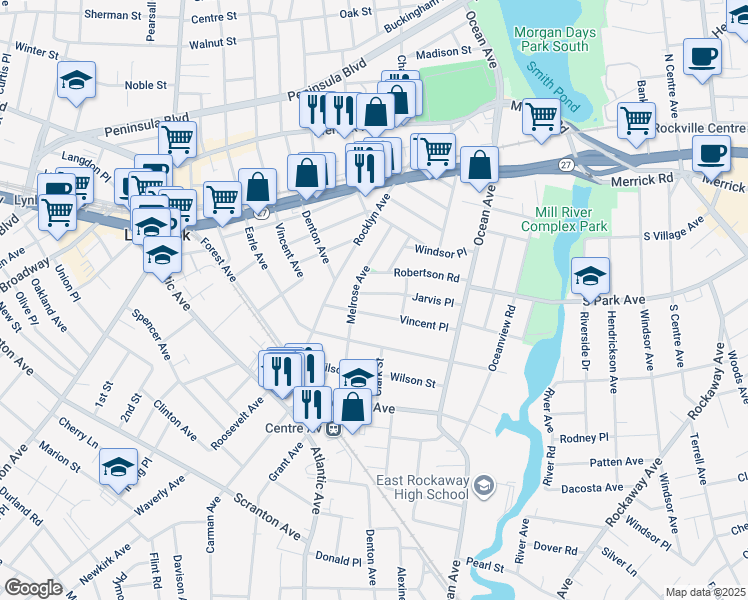 map of restaurants, bars, coffee shops, grocery stores, and more near 31 Jarvis Place in Lynbrook