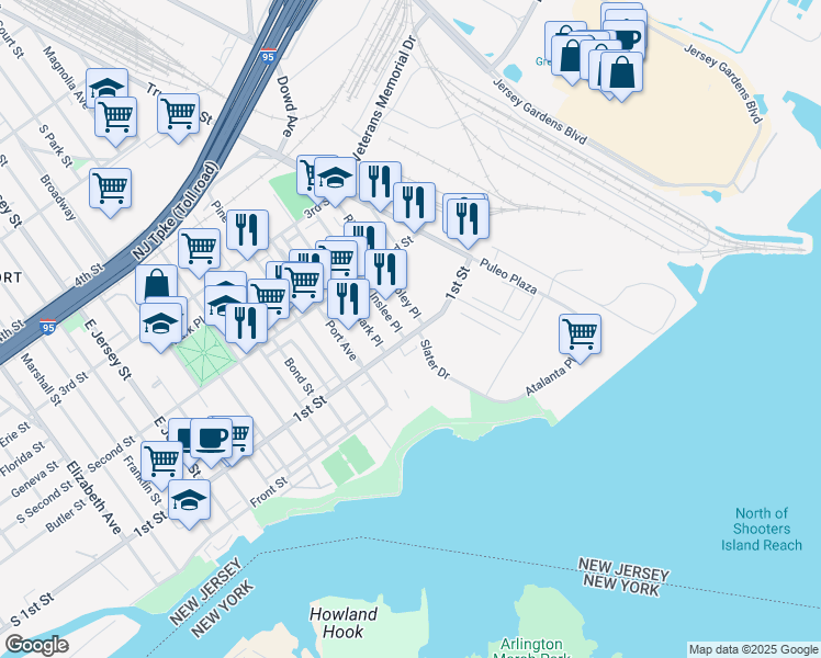 map of restaurants, bars, coffee shops, grocery stores, and more near 108 Ripley Place in Elizabeth