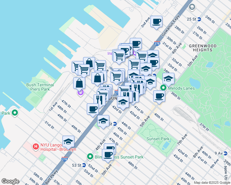 map of restaurants, bars, coffee shops, grocery stores, and more near in Brooklyn