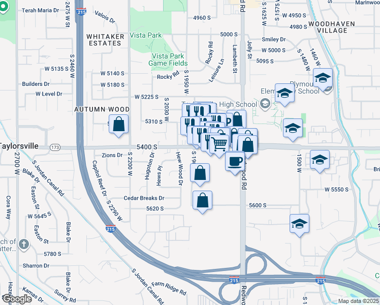 map of restaurants, bars, coffee shops, grocery stores, and more near 5418 South 1900 West in Salt Lake City
