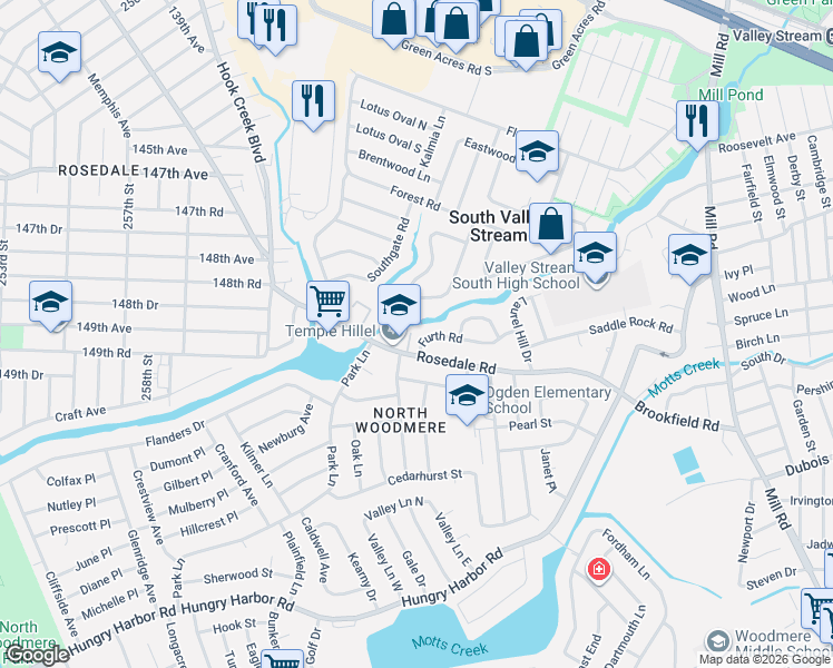 map of restaurants, bars, coffee shops, grocery stores, and more near 1042 Furth Road in Valley Stream