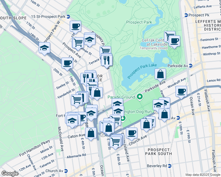 map of restaurants, bars, coffee shops, grocery stores, and more near 829 Greenwood Avenue in Brooklyn