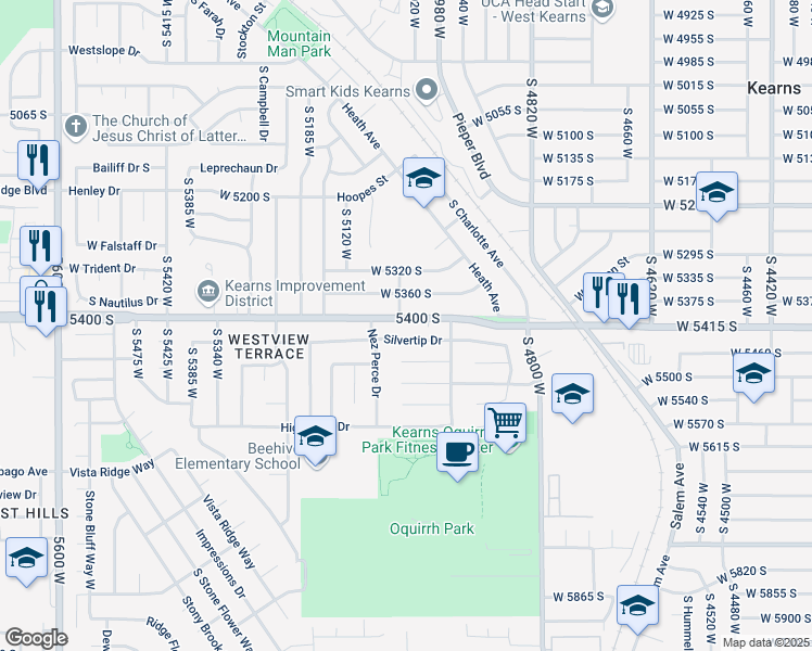 map of restaurants, bars, coffee shops, grocery stores, and more near 5029 West 5400 South in Kearns