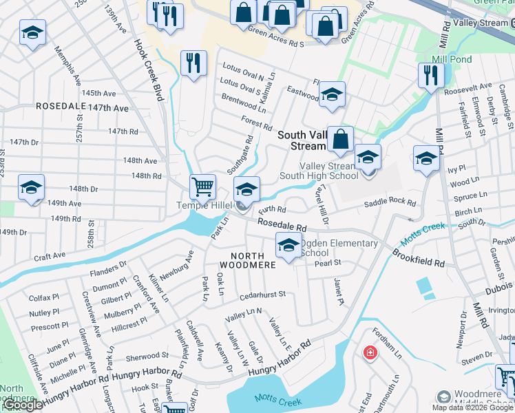 map of restaurants, bars, coffee shops, grocery stores, and more near 1042 Furth Road in Valley Stream