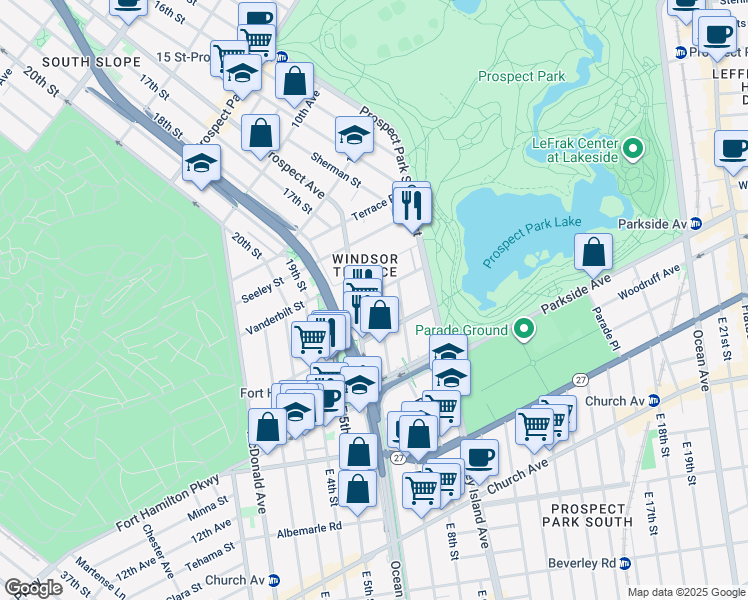 map of restaurants, bars, coffee shops, grocery stores, and more near 15 Reeve Place in Brooklyn