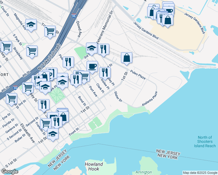 map of restaurants, bars, coffee shops, grocery stores, and more near 108 Ripley Place in Elizabeth