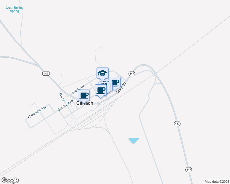 map of restaurants, bars, coffee shops, grocery stores, and more near 505 Main Street in Gerlach