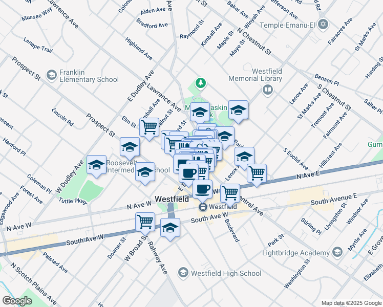 map of restaurants, bars, coffee shops, grocery stores, and more near 146 Elm St in Westfield