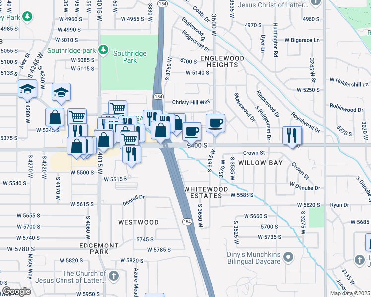map of restaurants, bars, coffee shops, grocery stores, and more near 3705 West 5400 South in Taylorsville