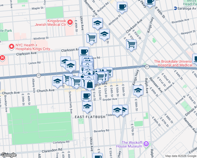 map of restaurants, bars, coffee shops, grocery stores, and more near 328 East 52nd Street in Brooklyn