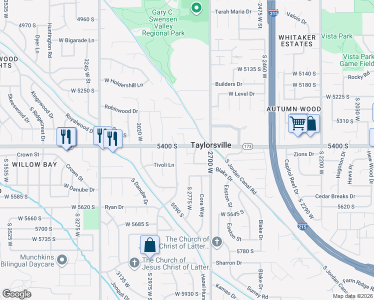 map of restaurants, bars, coffee shops, grocery stores, and more near 2755 West 5400 South in Salt Lake City
