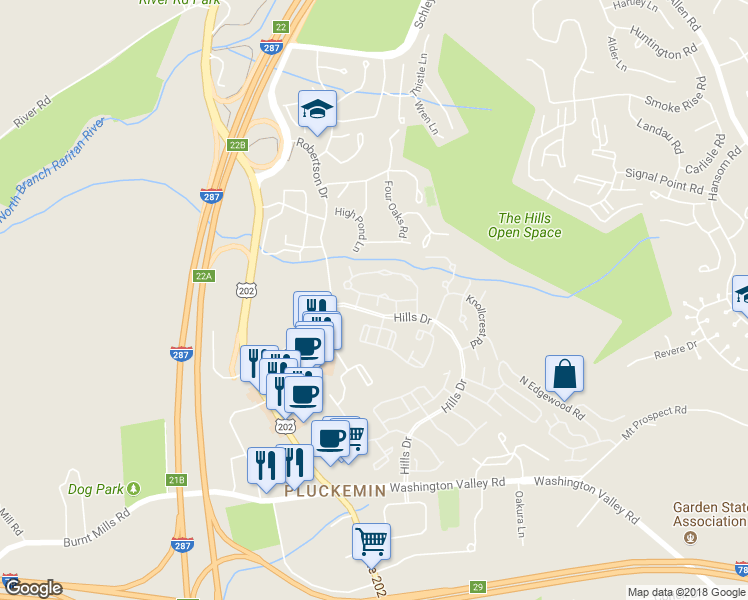 map of restaurants, bars, coffee shops, grocery stores, and more near 4 Calgery Lane in Bedminster Township