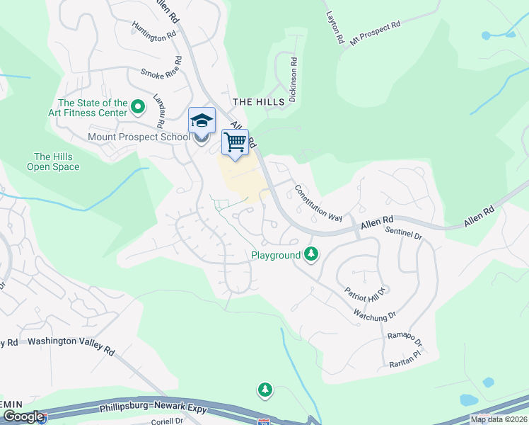 map of restaurants, bars, coffee shops, grocery stores, and more near 20 Dorchester Drive in Basking Ridge
