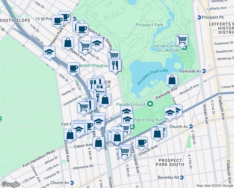 map of restaurants, bars, coffee shops, grocery stores, and more near 251 Sherman Street in Brooklyn