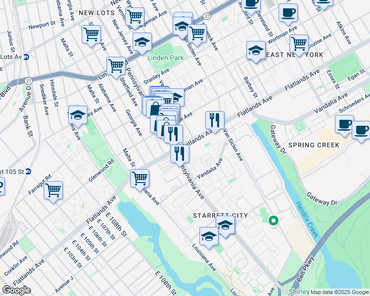 map of restaurants, bars, coffee shops, grocery stores, and more near 1100 New Jersey Avenue in Brooklyn