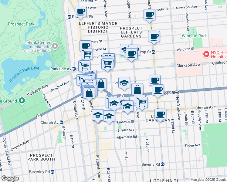 map of restaurants, bars, coffee shops, grocery stores, and more near 2101 Bedford Avenue in Brooklyn