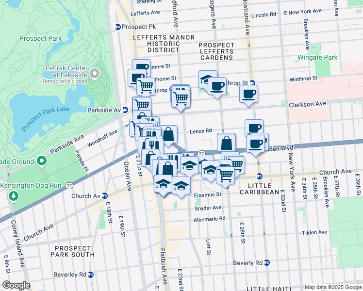 map of restaurants, bars, coffee shops, grocery stores, and more near 2101 Bedford Avenue in Brooklyn