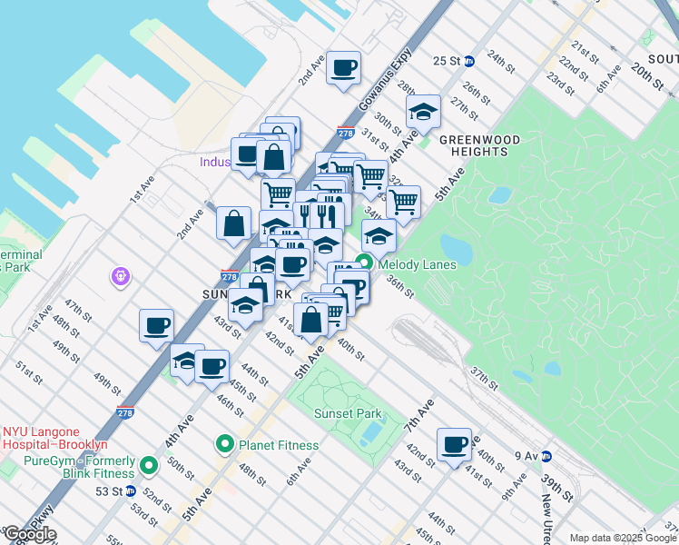 map of restaurants, bars, coffee shops, grocery stores, and more near 442 37th Street in Brooklyn