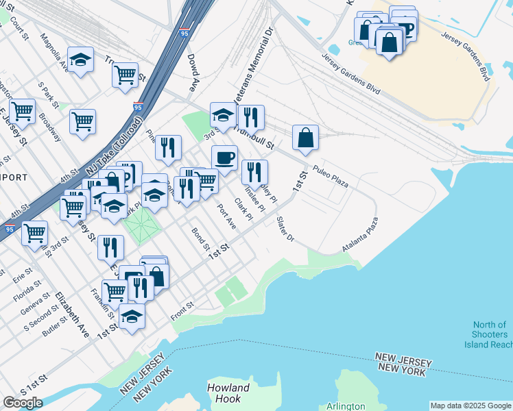 map of restaurants, bars, coffee shops, grocery stores, and more near 124-128 Inslee Place in Elizabeth