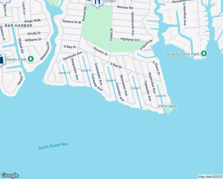 map of restaurants, bars, coffee shops, grocery stores, and more near 64 Highwater Avenue in Massapequa
