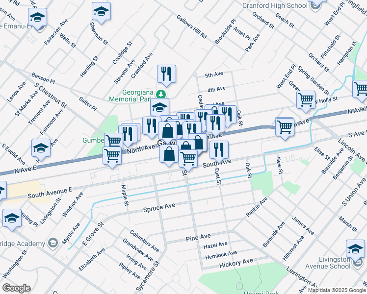 map of restaurants, bars, coffee shops, grocery stores, and more near 57 Center Street in Garwood