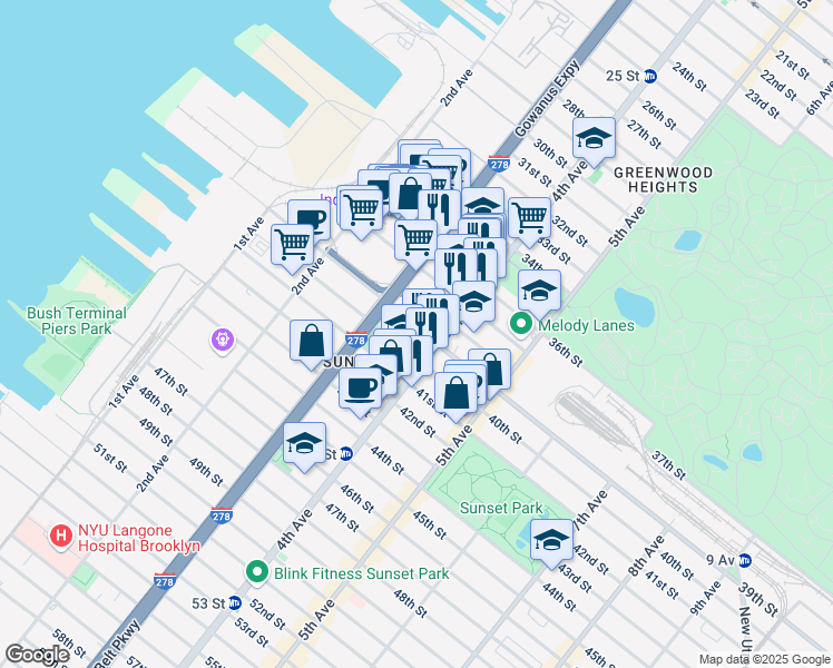 map of restaurants, bars, coffee shops, grocery stores, and more near 358 39th Street in Brooklyn