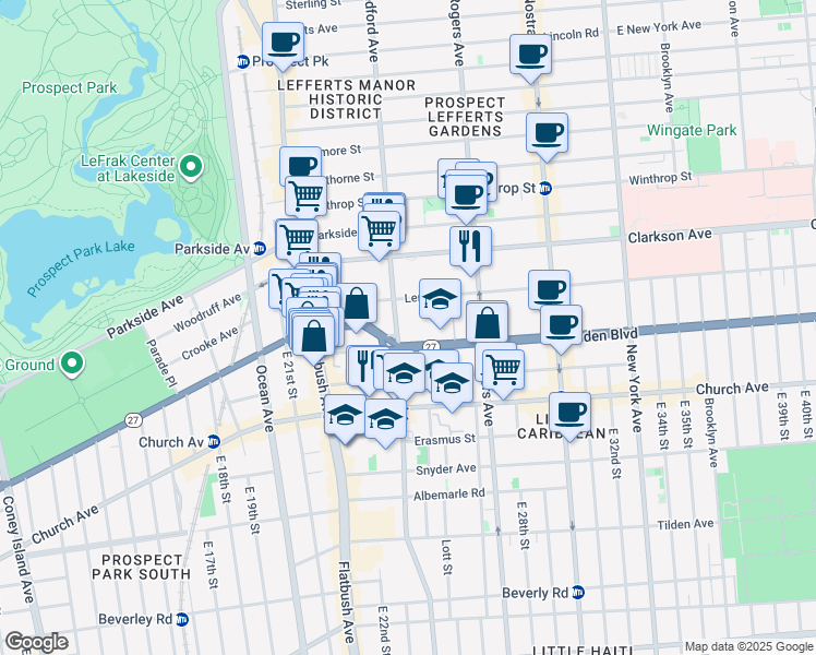map of restaurants, bars, coffee shops, grocery stores, and more near 2107 Bedford Avenue in Brooklyn