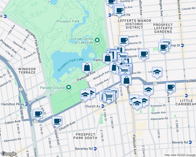 map of restaurants, bars, coffee shops, grocery stores, and more near 54 Woodruff Avenue in Brooklyn