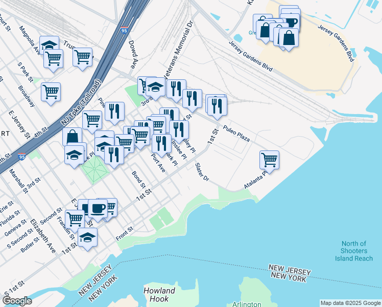 map of restaurants, bars, coffee shops, grocery stores, and more near 108 Ripley Place in Elizabeth