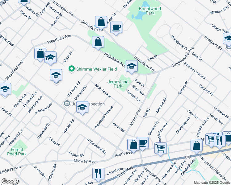 map of restaurants, bars, coffee shops, grocery stores, and more near 822 O'Donnell Avenue in Scotch Plains