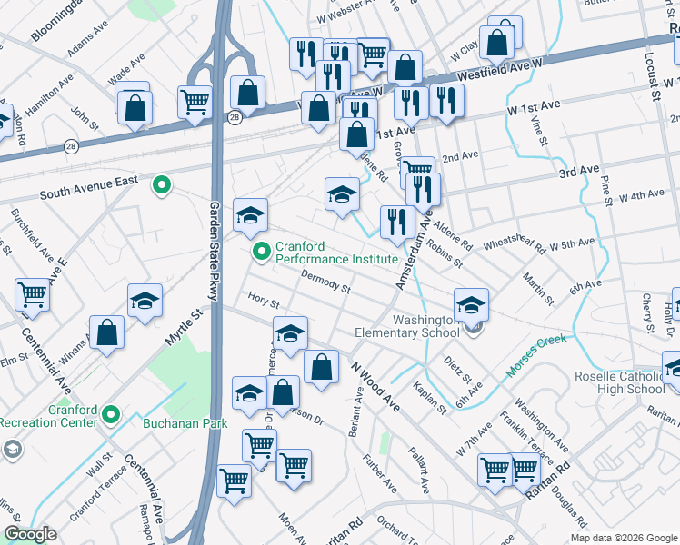 map of restaurants, bars, coffee shops, grocery stores, and more near 234 Cristiani Street in Roselle