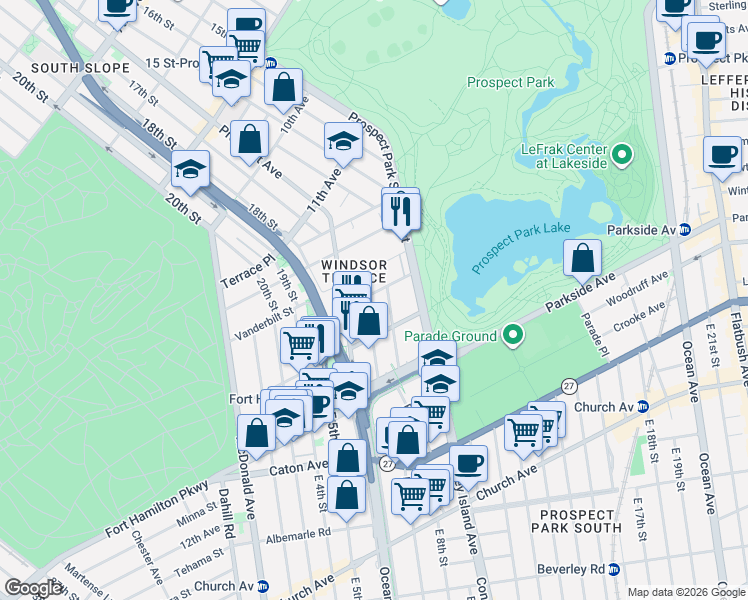 map of restaurants, bars, coffee shops, grocery stores, and more near 15 Reeve Place in Brooklyn