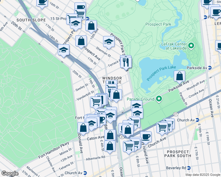 map of restaurants, bars, coffee shops, grocery stores, and more near 15 Reeve Place in Brooklyn