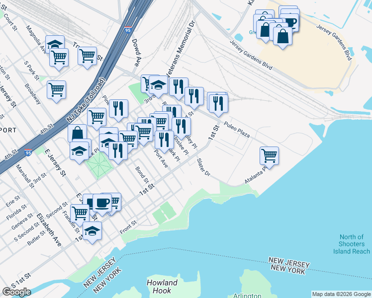map of restaurants, bars, coffee shops, grocery stores, and more near 124-128 Inslee Place in Elizabeth