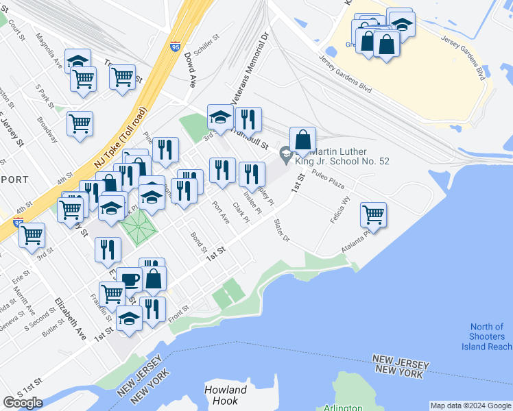 map of restaurants, bars, coffee shops, grocery stores, and more near 124-128 Inslee Place in Elizabeth