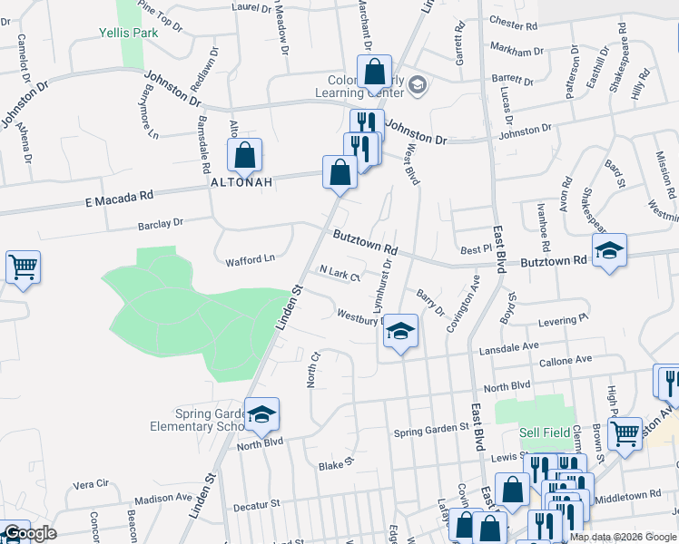 map of restaurants, bars, coffee shops, grocery stores, and more near 56 South Lark Court in Bethlehem