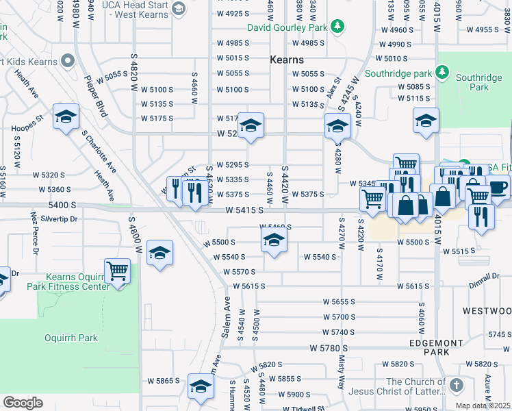 map of restaurants, bars, coffee shops, grocery stores, and more near 4496 West 5415 South in Kearns