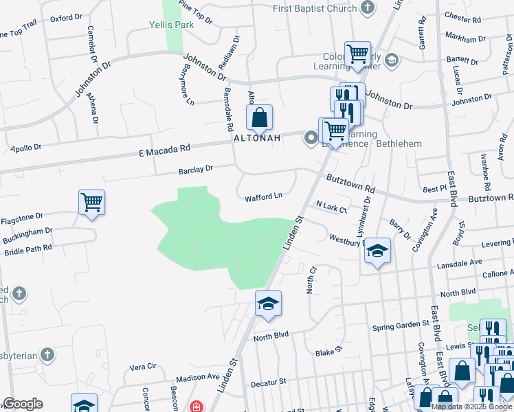 map of restaurants, bars, coffee shops, grocery stores, and more near 870 Wafford Lane in Bethlehem