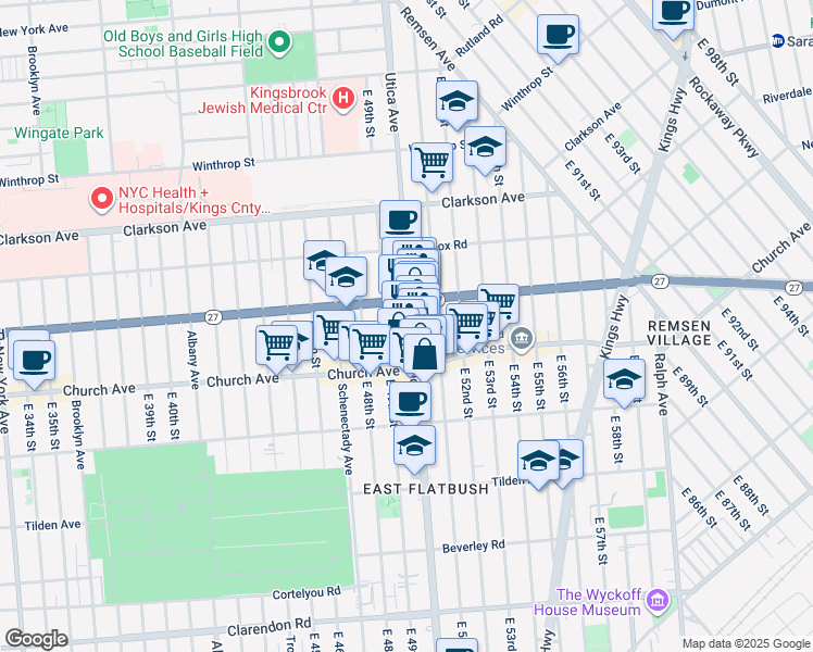 map of restaurants, bars, coffee shops, grocery stores, and more near 822 Utica Avenue in Brooklyn