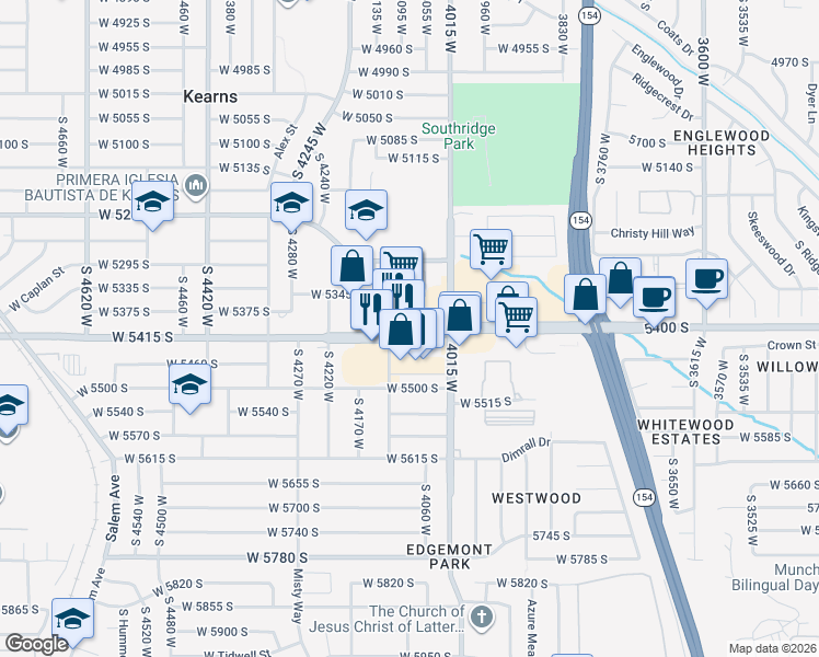 map of restaurants, bars, coffee shops, grocery stores, and more near 4082 West 5415 South in Kearns