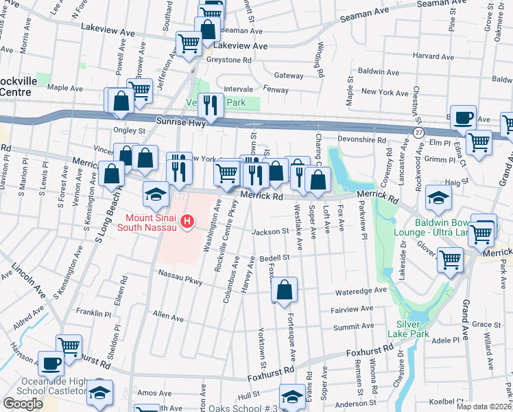 map of restaurants, bars, coffee shops, grocery stores, and more near 2367 Yorktown Street in Oceanside